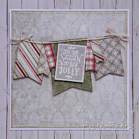 Christmas card with string of bunting, using Merry Messages stamps by LOTV
