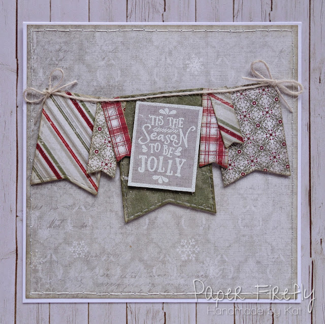 Christmas card with string of bunting, using Merry Messages stamps by LOTV