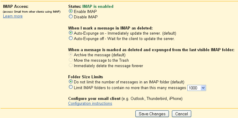 How to Setup Gmail with Outlook 2007 using IMAP - Enable IMAP in Google