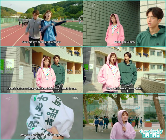  joon hyung appears infront of bok joo to ask for the handkerchief in the end the real laundry culprit caught and bok joo was embarrassed he accused joon hyung as a pervert thief  - Weightlifting Fairy Kim Bok Joo - Episode 1 (Eng Sub)