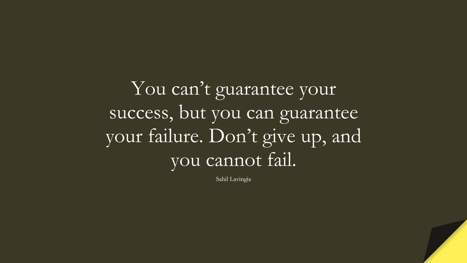 You can’t guarantee your success, but you can guarantee your failure. Don’t give up, and you cannot fail. (Sahil Lavingia);  #NeverGiveUpQuotes