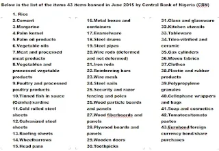 43 items banned in June 2015 by Central Bank of Nigeria (CBN) - ITREALMS