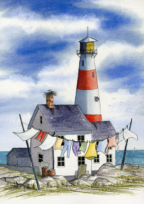 Light House Watercolour Painting by Peter Bowen