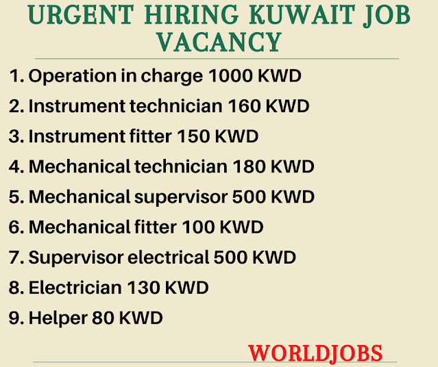 Urgent hiring Kuwait job vacancy