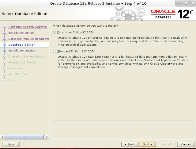 Installing oracle database 12c r2 on Linux wizard screen 4