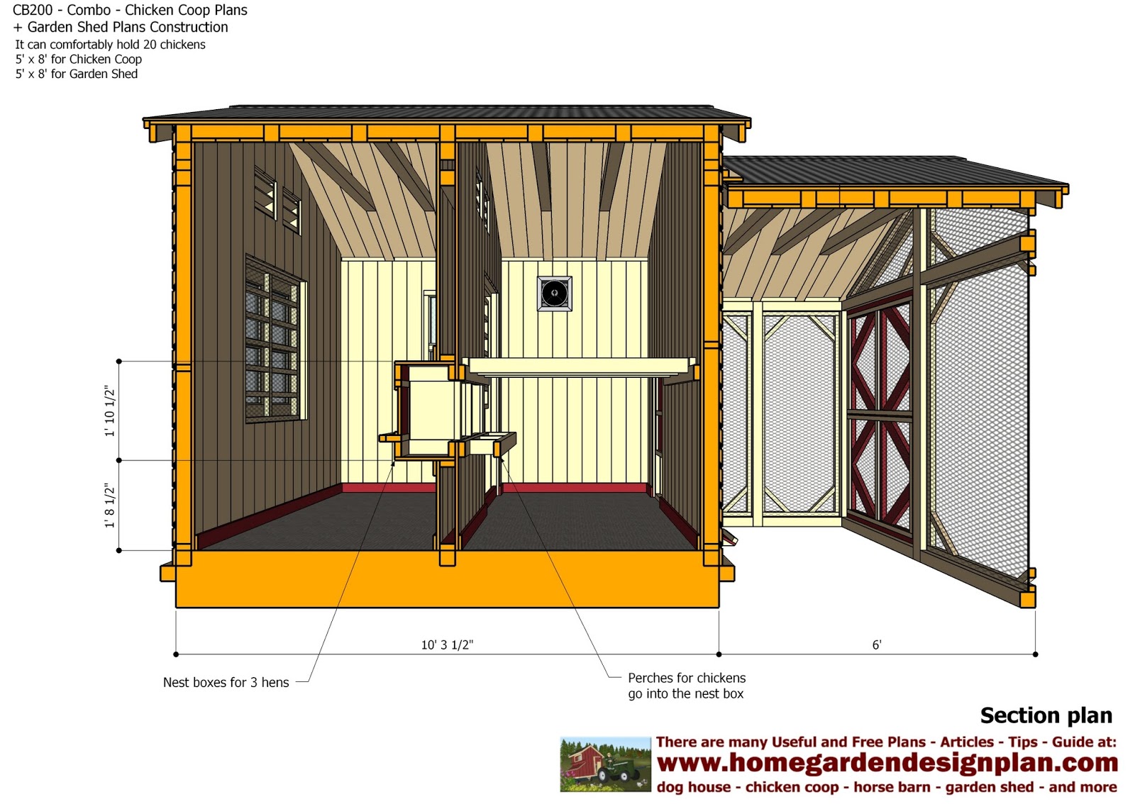home garden plans: CB200 - Combo Plans - Chicken Coop 