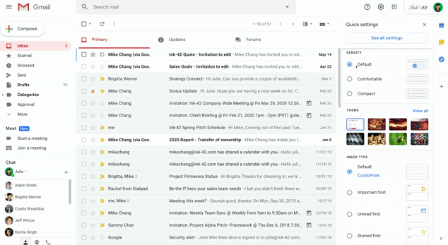 جوجل تطرح قائمة إعدادات سريعة جديدة لـ Gmail