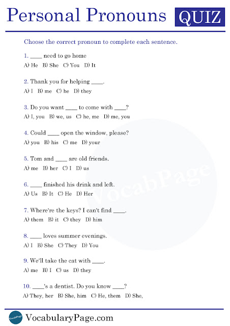 Personal Pronouns Worksheet