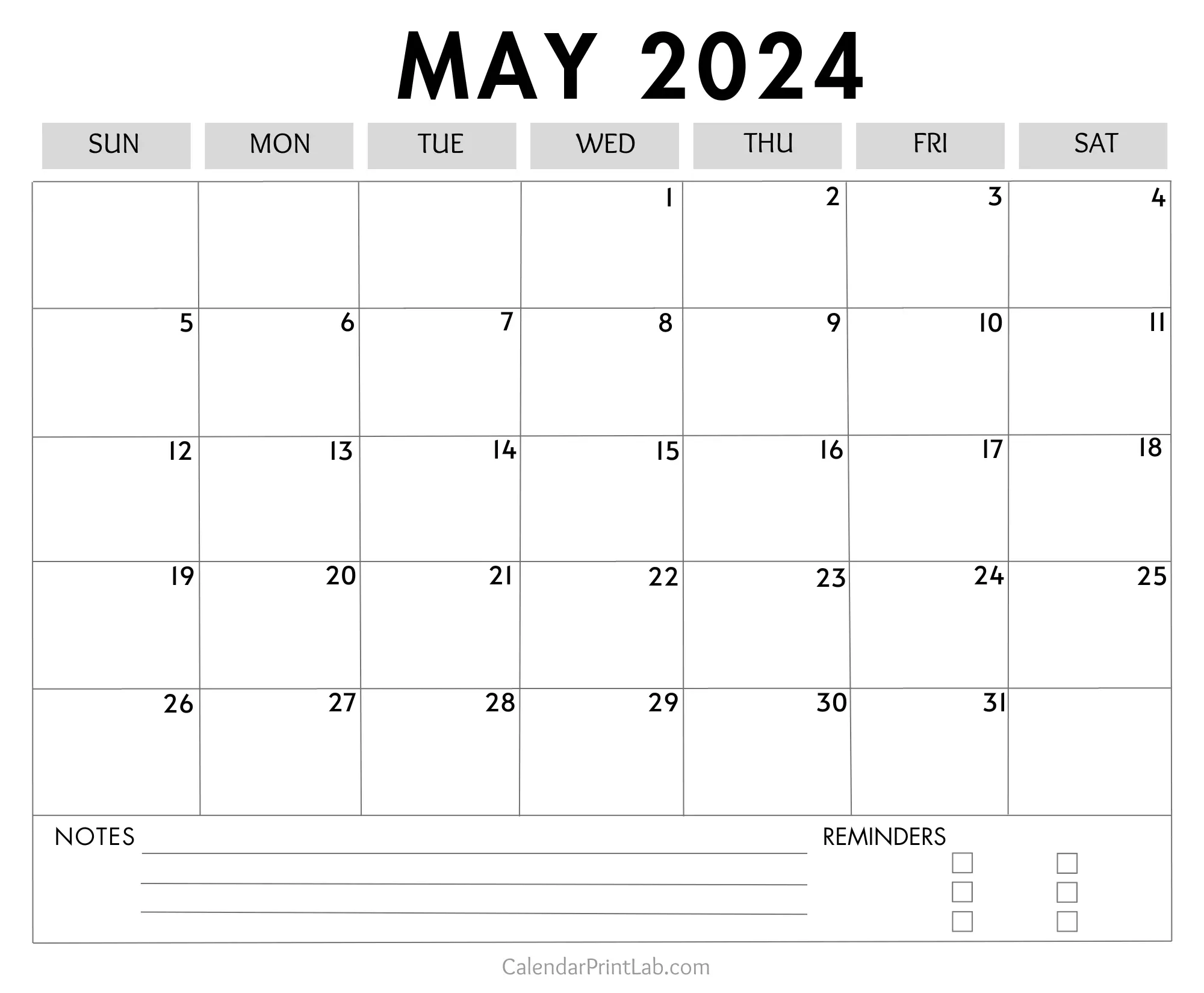 May 2024 Calendar with Notes