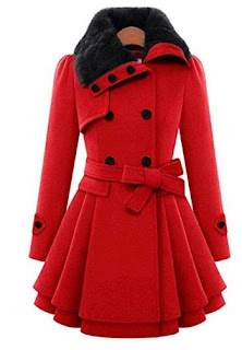 Yealsha Women Oversized Swing Double Breasted Pea Coat Buttons Wool Mid-Long Trench Coat with Belt