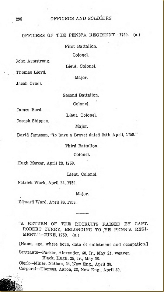 Pennyslvania Archives Series 5 Volumne I Officers and Soliders in the Service of the Providence of Pennsylvania 1744-1765 Page 298