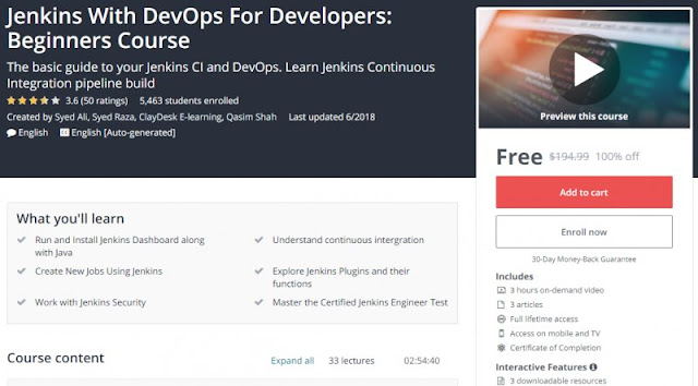 [100% Off] Jenkins With DevOps For Developers: Beginners Course| Worth 194,99$ 