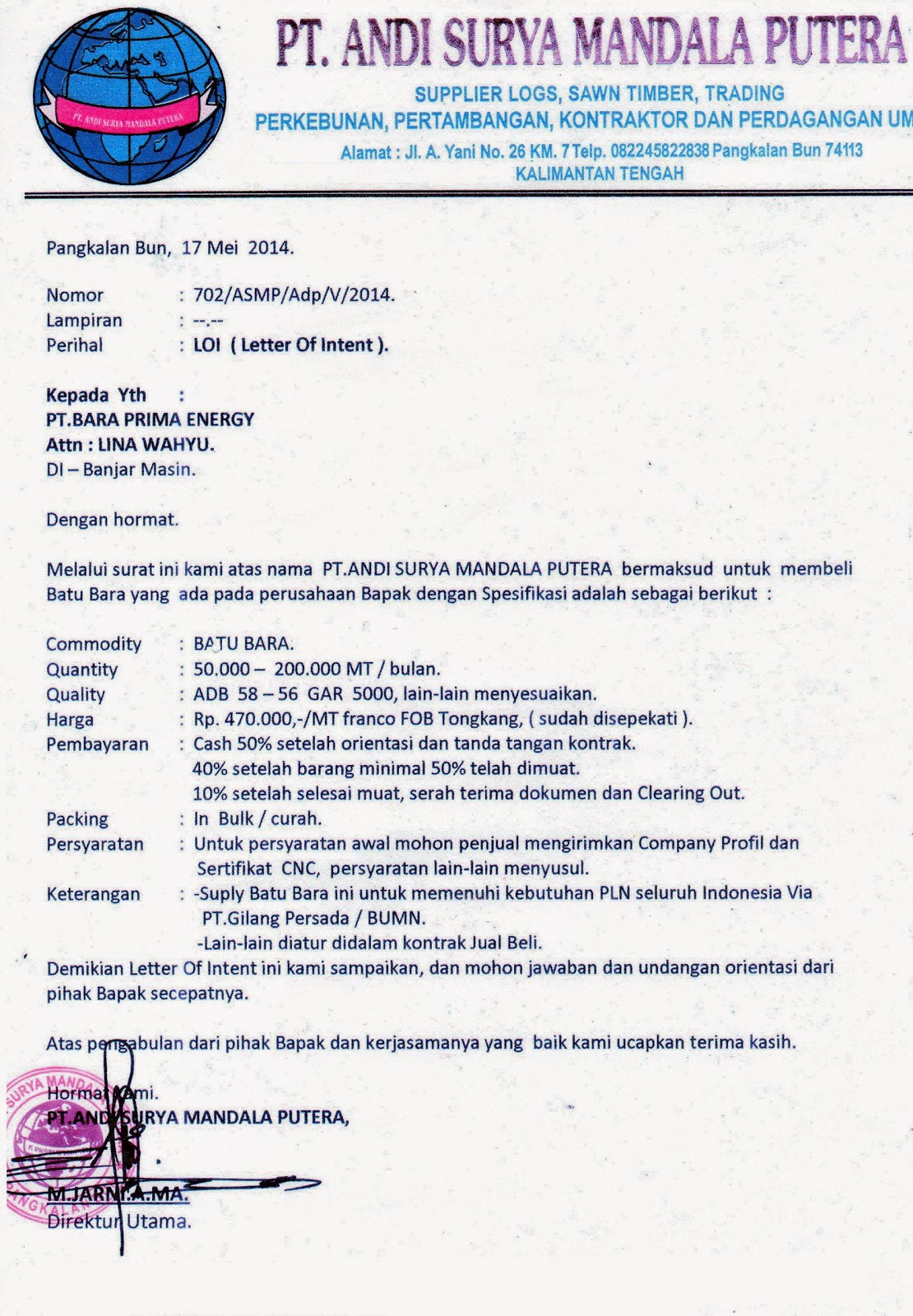 Contoh Surat Letter Of Intent Jual Tanah