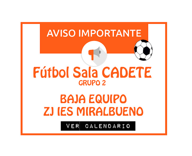 FUTBOL SALA CADETE G2: Baja equipo ZJ IES Miralbueno