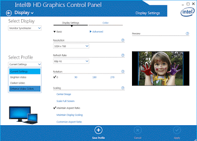 Intel HD graphics control panel in Windows