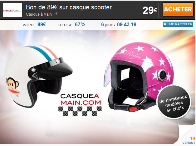 KGB Deals: payez 29€ un bon d'une valeur de 89€ sur casque scooter