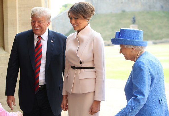 Queen Elizabeth II welcomed President Donald Trump and First Lady Melania Trump at Windsor Castle. Queen for tea