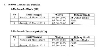 Jadwal UAMBN 2019 MTs MA