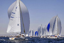 J/80 one-design sailboats- sailing downwind off Bilbao, Spain