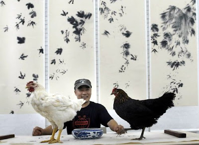 Chickens paint works of art