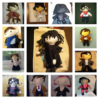 Images of 13 of the plushies I have made, there are two more not pictured