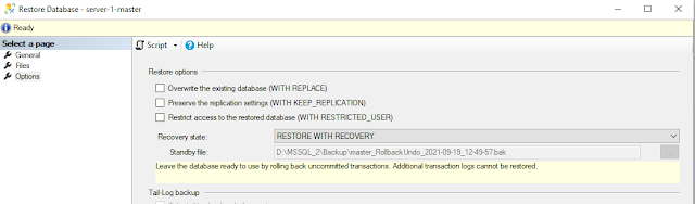 Restore with Recovery selected