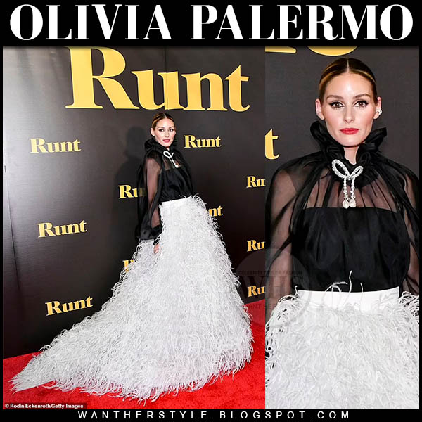 Olivia Palermo in black and white feather gown