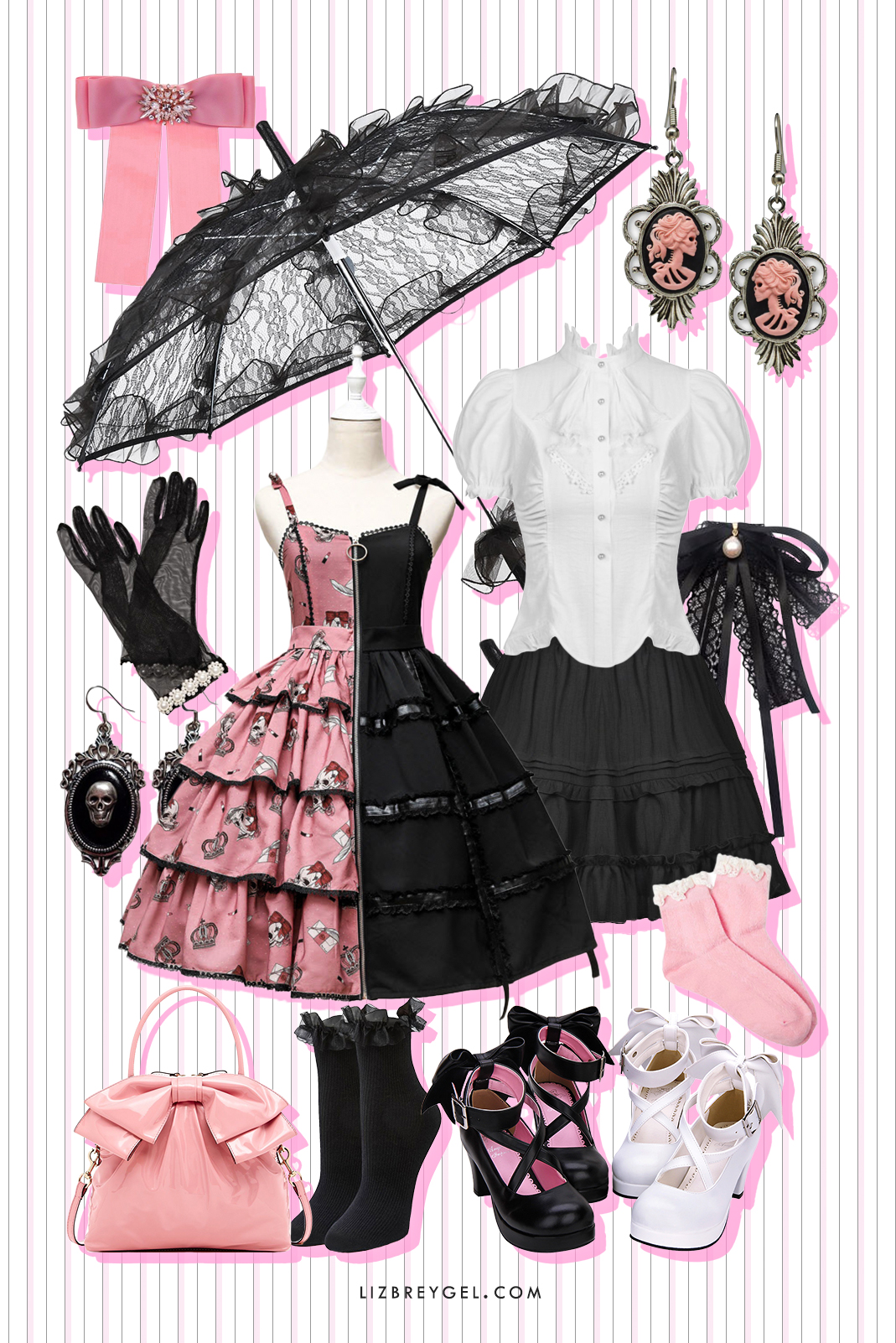 fashion collage with gothic lolita dress, skirt and accessories