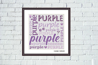 Purple words cloud cross stitch hand embroidery pattern - Tango Stitch