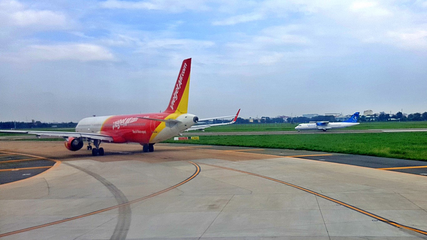 a normal scene of the taxiway of Tan Son Nhat International Airport Saigon