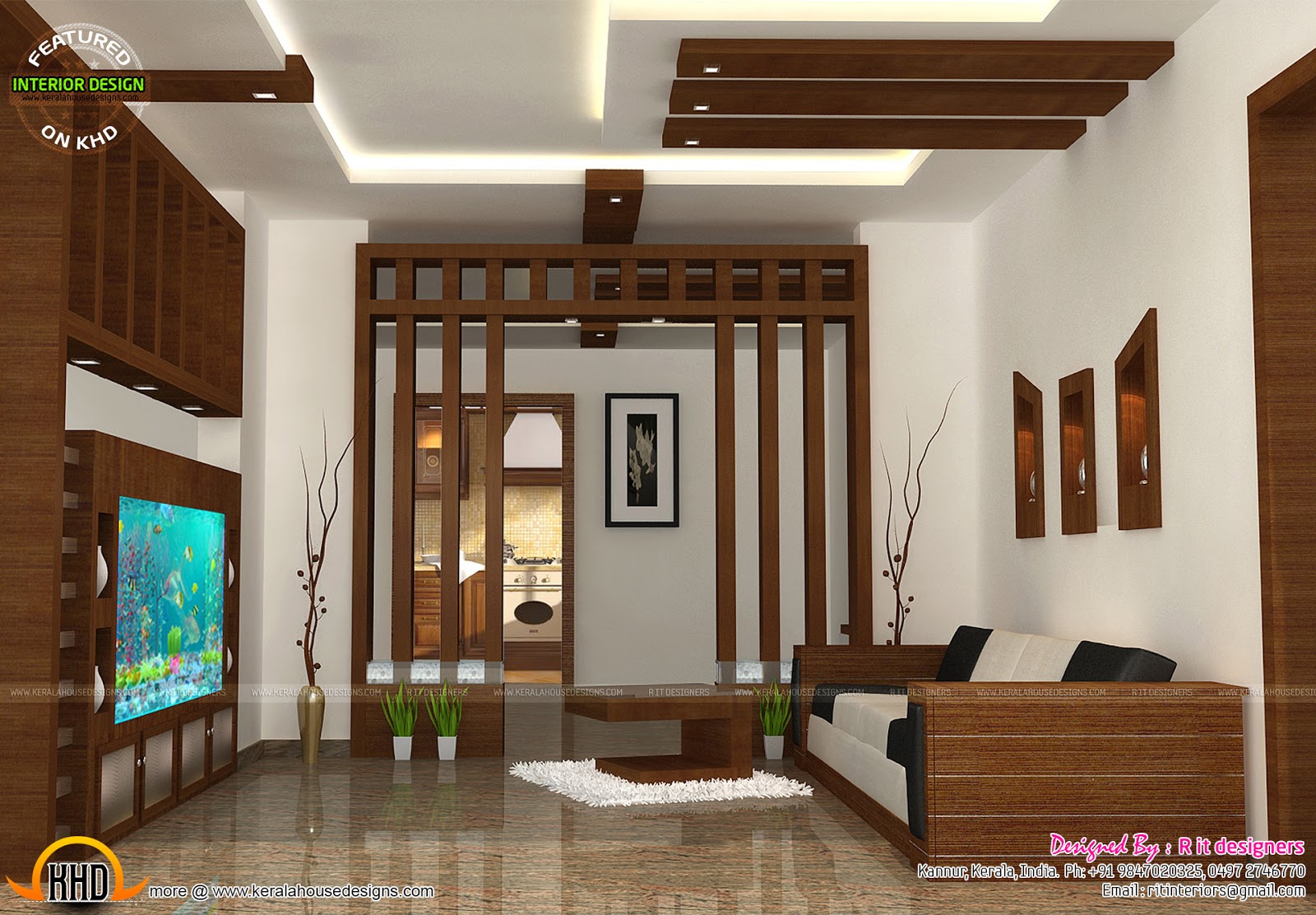 Wooden finish interiors Kerala home  design and floor plans