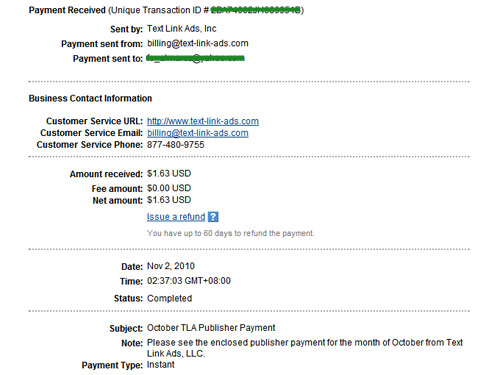 textlinkads 1st proof of payment