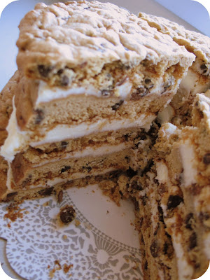 giant chocolate chip cookie cake. Stack cookies onto a cake board or platter