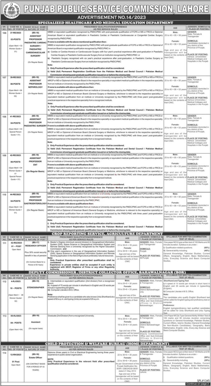 Punjab Public Service Commission PPSC Jobs 2023 Online Apply