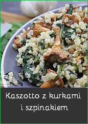 Kaszotto z kurkami i szpinakiem sezon kurkowy przepis kasza bulgur szpinak świeży kurki grzyby 