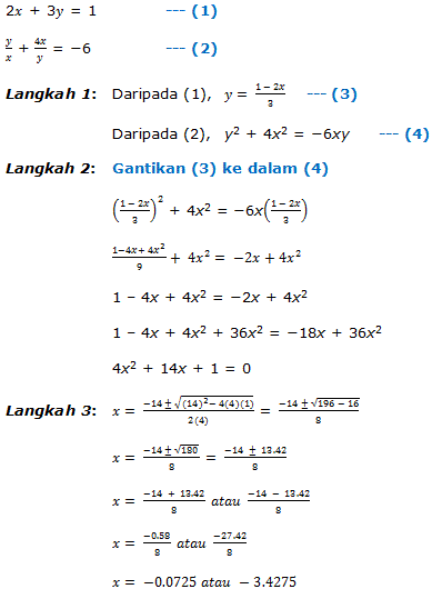 Matematik Tambahan 4 5: Penyelesaian Persamaan Serentak 