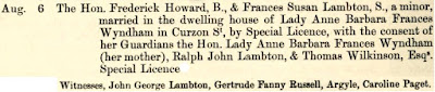 Entry in the marriage register of St George's Hanover Square for a marriage by   special licence in 1811. This example states where the marriage took place   and that the underage bride's guardians had given consent.