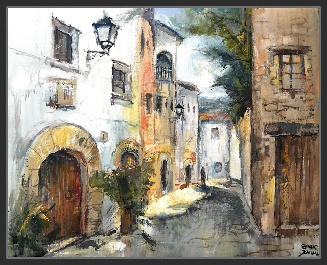 ALBINYANA-PINTURA-CARRER MAJOR-PREMIS-CONCURS-PAISATGES-CARRERS-POBLES-TARRAGONA-QUADRES-PINTOR-ERNEST DESCALS