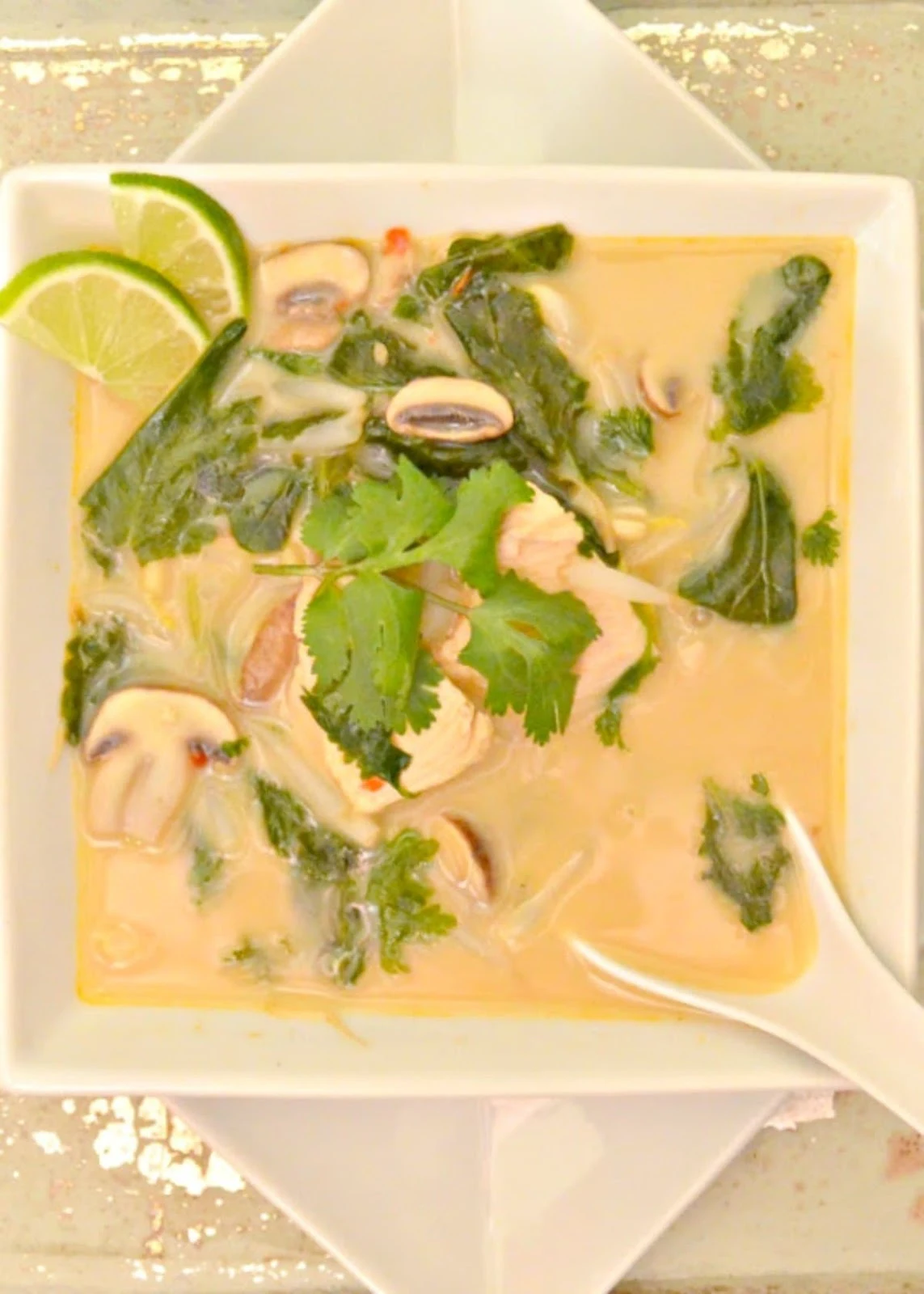 Thai Chicken Coconut Soup or Tom Kha Gai is a delicious Thai Soup recipe our family loves that is easy to make from Serena Bakes Simply From Scratch.