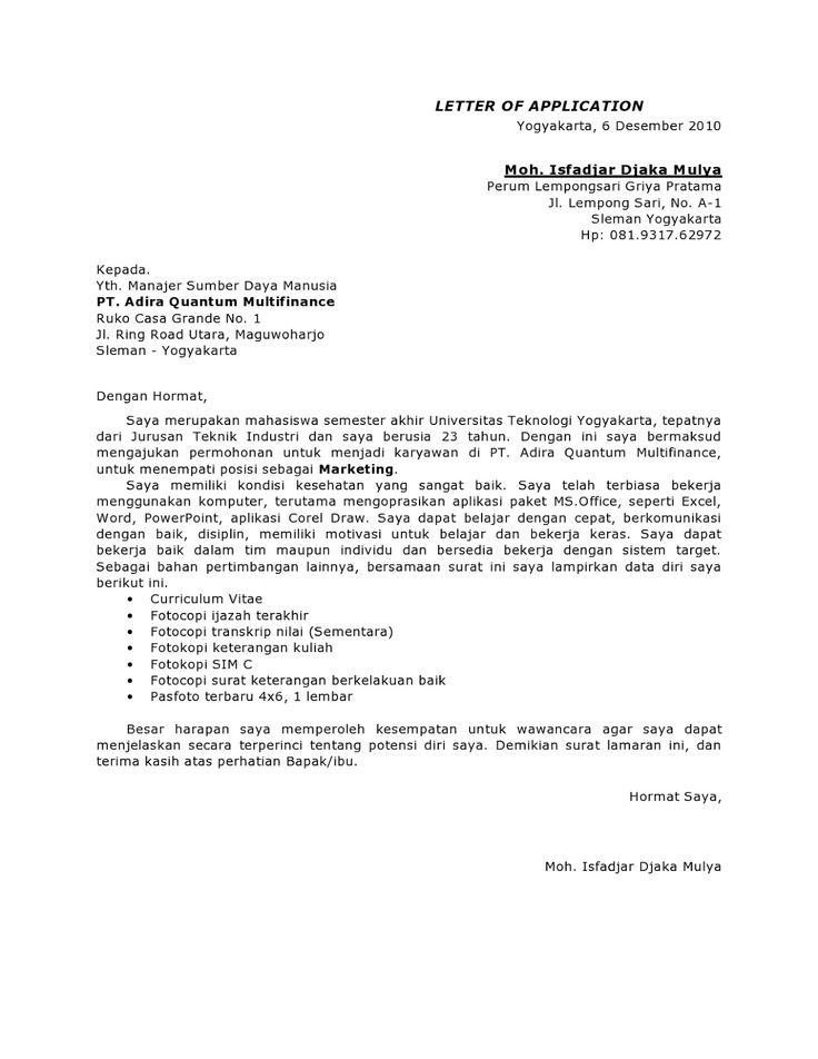 Contoh Surat Lamaran Kerja Adira Quantum - ben jobs