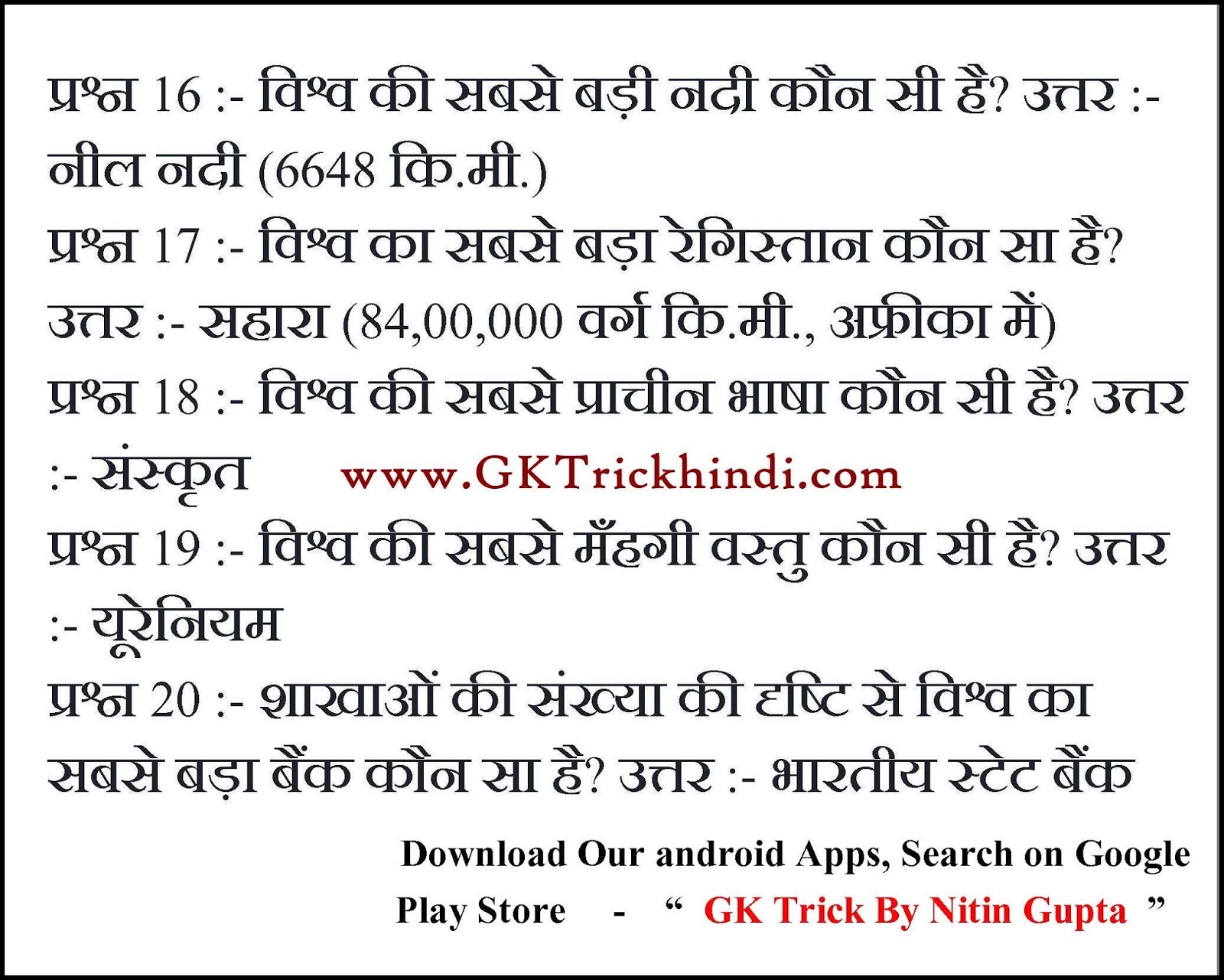 Competitive Students Corner: GK Fact in Hindi - 29