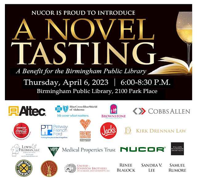 A Novel Tasting 2023 flyer with all sponsors on the flyer