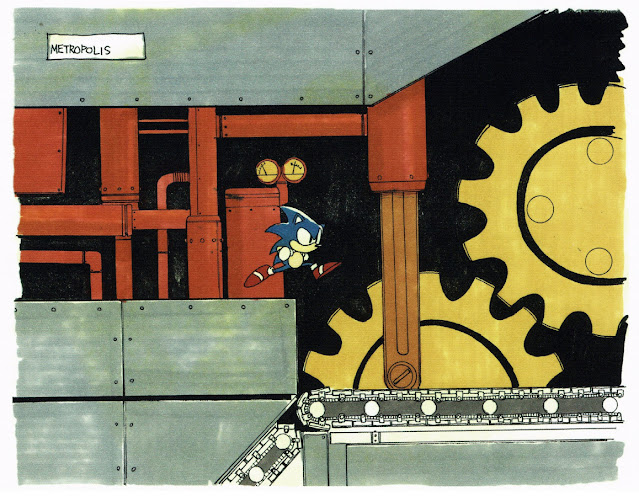 Dessin concept art de Metropolis Zone de Sonic 2.