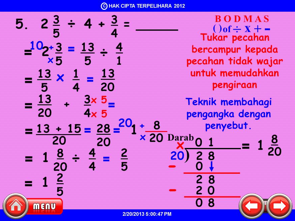 Soalan Matematik Operasi Bergabung Tahun 5 - Pewarna h