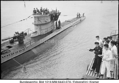 U-552 returns to port showing her Red Devil mascot, 19 June 1942 worldwartwo.filminspector.com