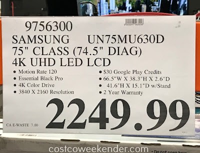 Deal for the Samsung UN75MU630D 75in tv at Costco
