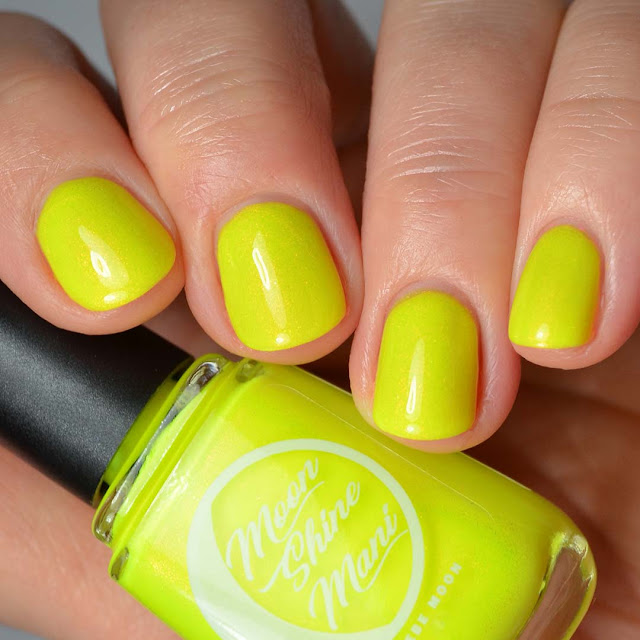 neon yellow nail polish with shimmer swatch