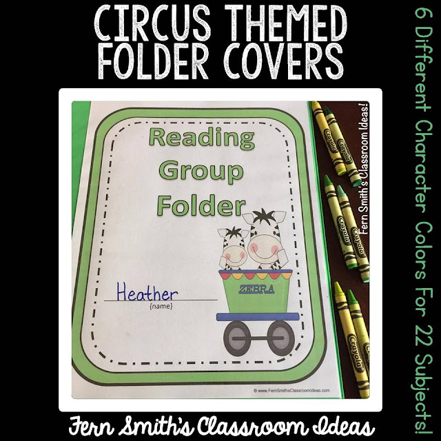 Do You Have a Circus Classroom Theme? Your students will love these daily work folder covers for their student binders and you will love how organized these folders make your classroom management easier! There are SIX different character / color schemes included in this download:  1. Zebra Circus Train with a Green Border. 2. Circus Elephant with a Bright Blue Border. 3. Monkey Circus Train with a Yellow Border. 4. Circus Hippo with a Red Border. 5. Giraffe Circus Train with a Light Blue Border. 6. Circus Train with a Clown Conductor with a Dark Gray Border. Fern Smith's Classroom Ideas at TeachersPayTeachers.