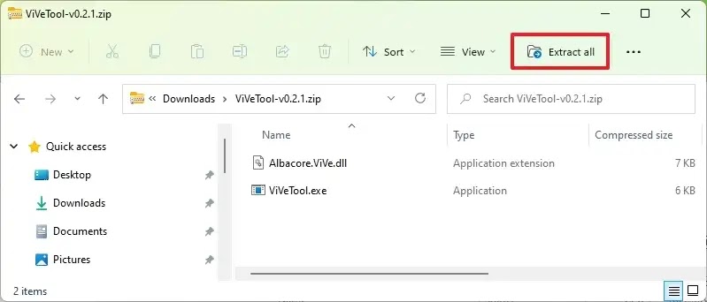 extract vivetool files windows 11