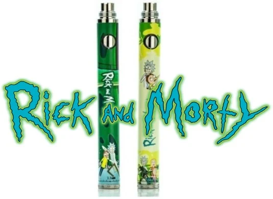 Two Rick and Morty vape pen batteries in different colors